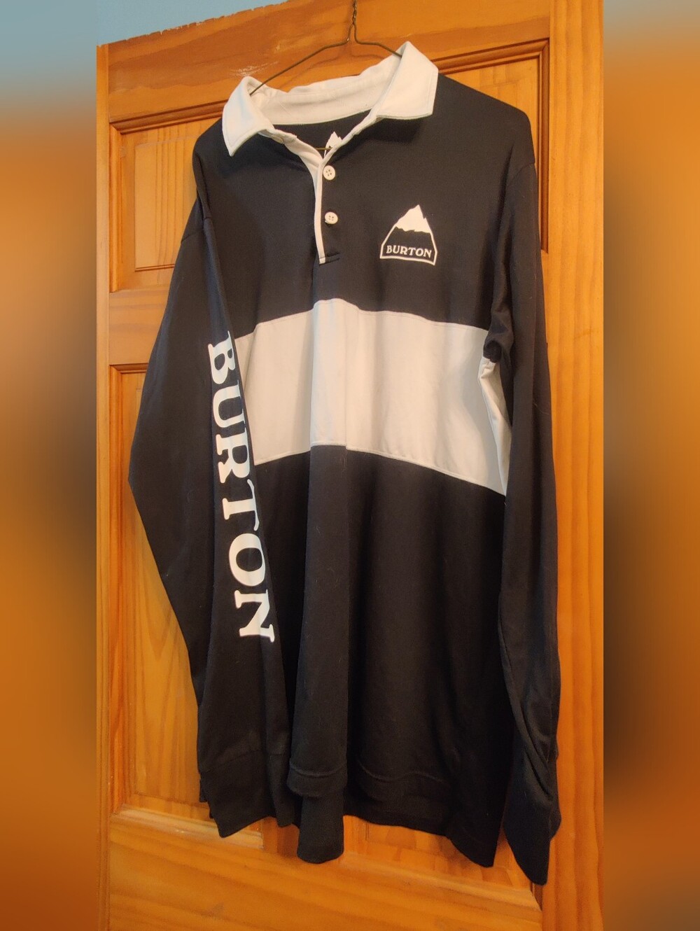 Burton Black White Stripe Polo Men's Size XL Long Sleeve